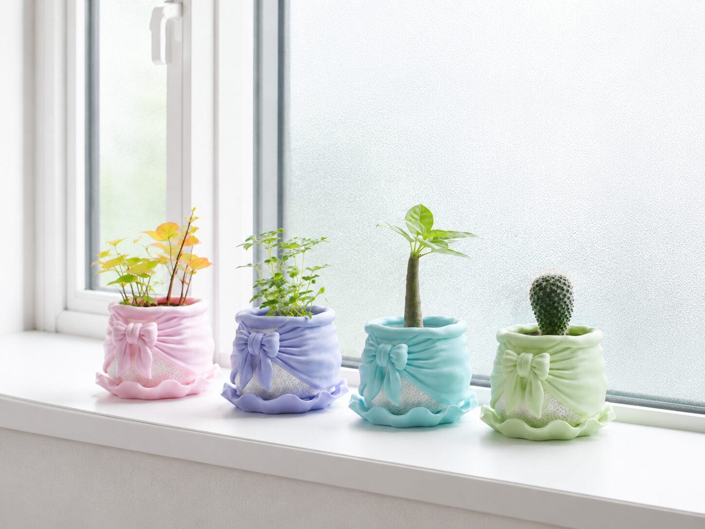 4色から選べるパステルカラーのリボン鉢 RibbonPot