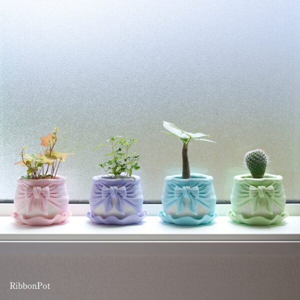 RibbonPot パステル4色を並べた使用イメージ